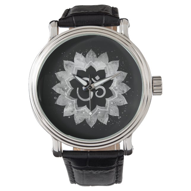 *~* Men's Subtle Aum OM Gray Meditative Mandala Watch (Front)