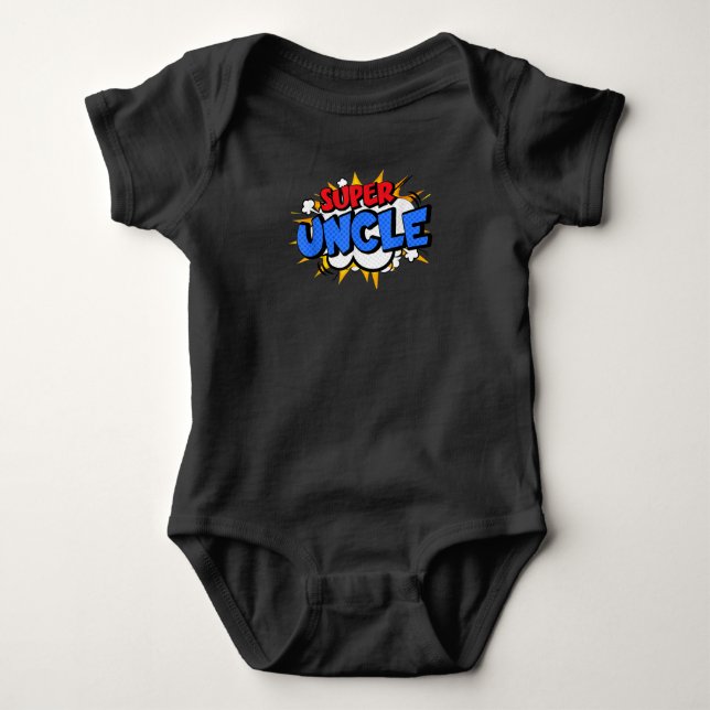 Mens Super Uncle Funny Cool Comic Cartoon Hero Baby Bodysuit (Front)
