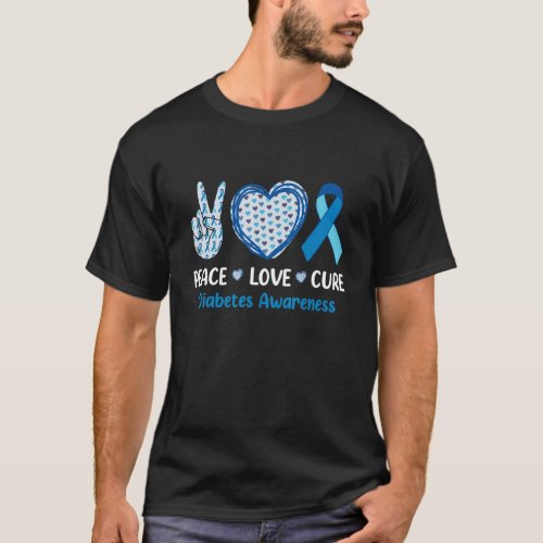 Mens Support Peace Love Cure Grey Blue Ribbon Diab T_Shirt