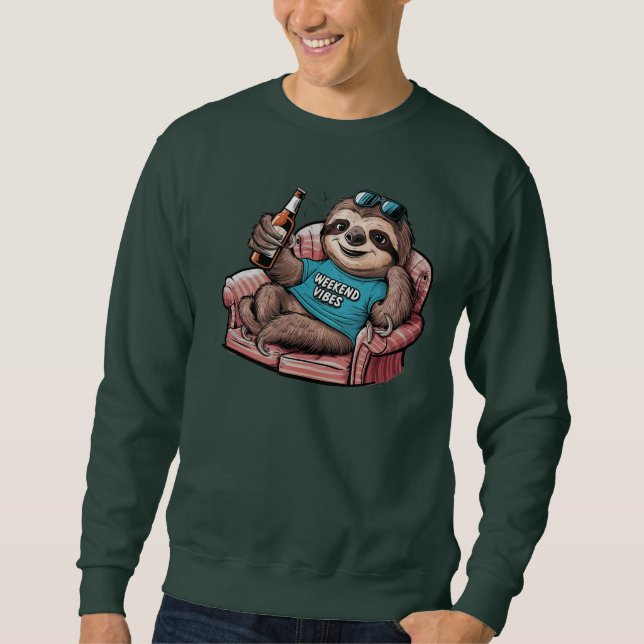 Men's sweater - funny lazy sloth on the couch (Front)