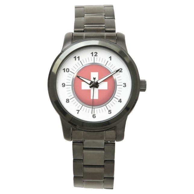 Men's Switzerland Flag Oversized Black Watch (Front)