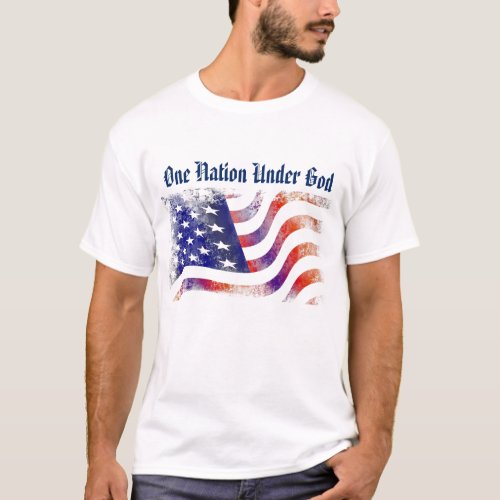 Mens T_Shirt _ American Flag One Nation Under God