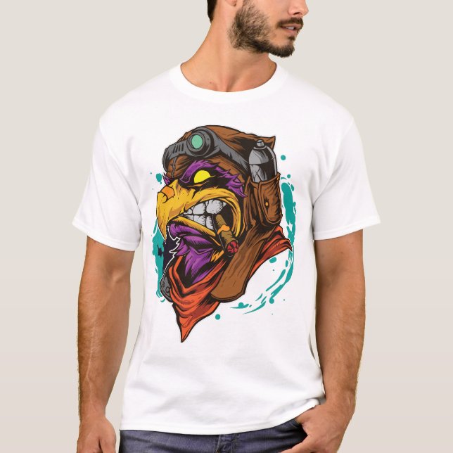 Men's T-shirt doodle eagle smoking cigarette (Front)