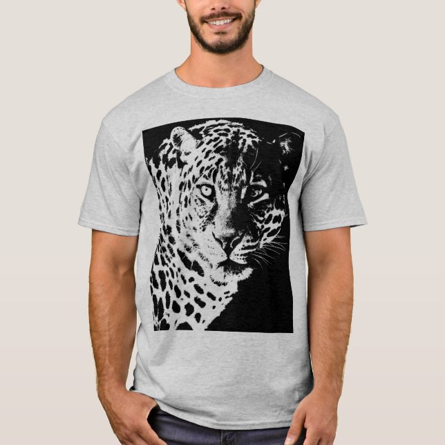 Mens T-Shirt Leopard Face Modern Pop Art Animals (Front)