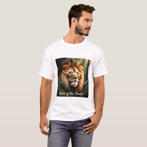Mens T_Shirt Lion Print_ Boss of the Forest