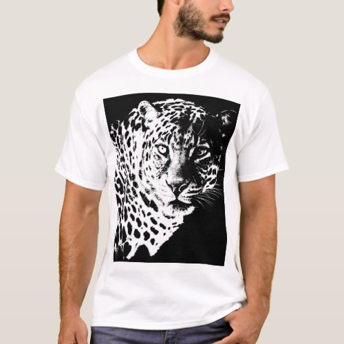 Mens T_Shirt Pop Art Template Animals Leopard Head