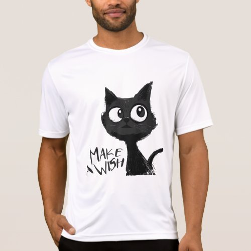 Mens T_shirt with a cat text make a wish