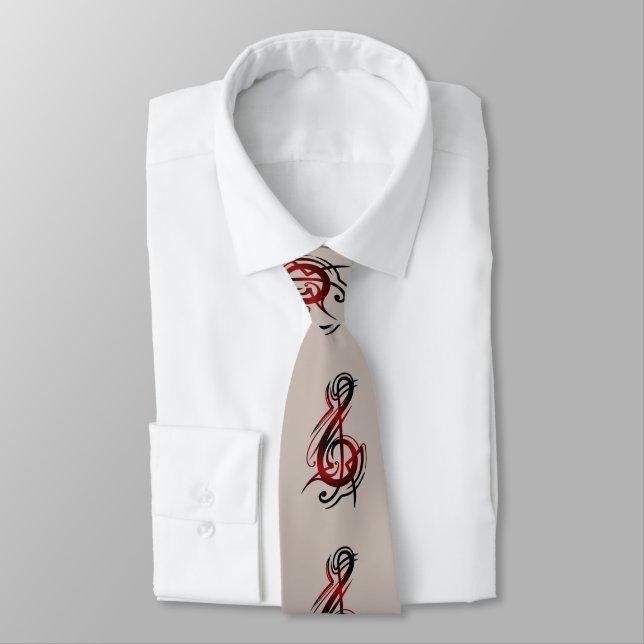 Men's Tan Music Note Tie (Tied)