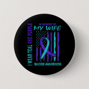 Mens Teal Purple Ribbon Suicide Awareness Flag Wif Button