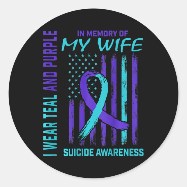 Mens Teal Purple Ribbon Suicide Awareness Flag Wif Classic Round Sticker (Front)