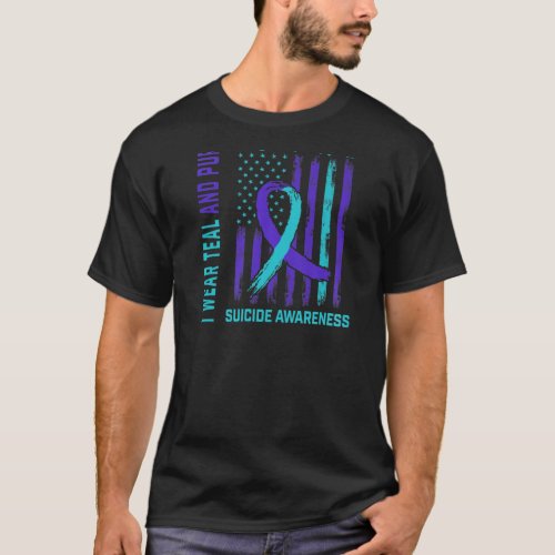 Mens Teal Purple Ribbon Suicide Awareness Flag Wif T_Shirt