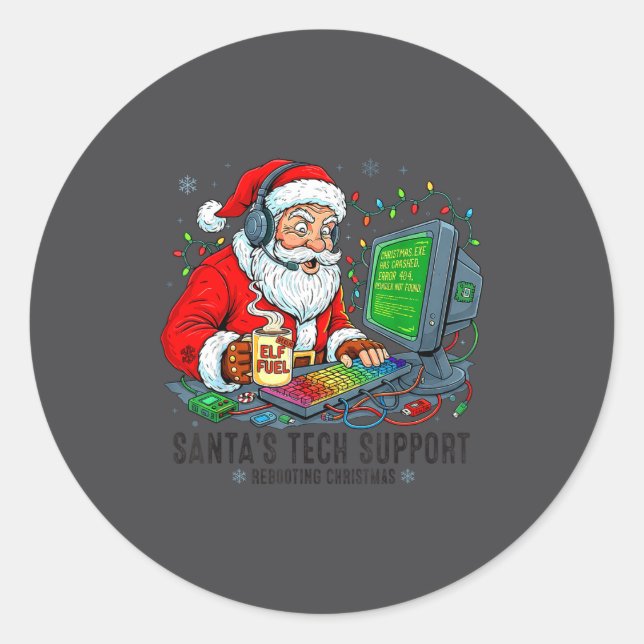 mens Tech Rebooting Support Santa s Classic Round Sticker (Front)