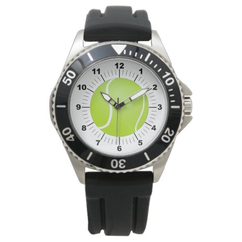 Mens Tennis Ball Black Rubber Strap Watch 