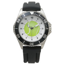 Men's Tennis Ball Crown Black Rubber Strap Watch