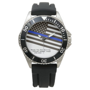 *~* Men's Thin Blue Line Flag Police Officer Man's Watch