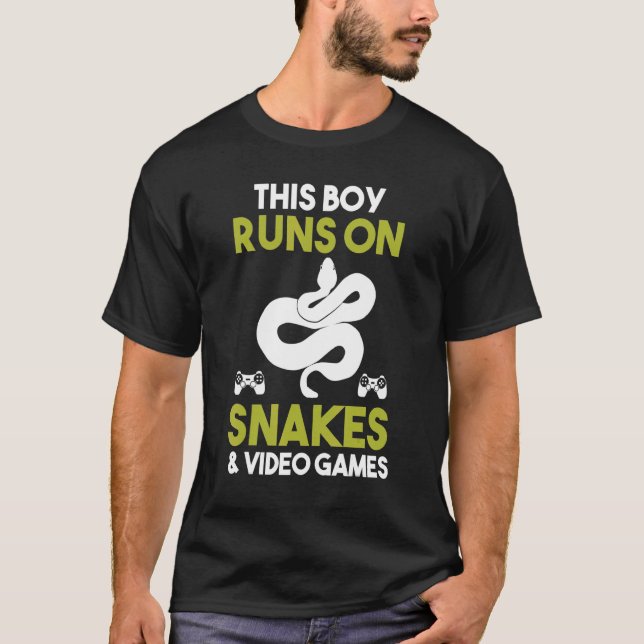 Mens This Boy Runs On Snakes & Video Games T-Shirt (Front)