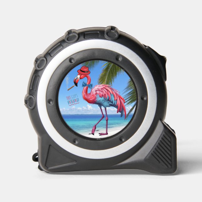 Men's THIS GUY'S RETIRED Flamingo Tropical Beach Tape Measure (Front)