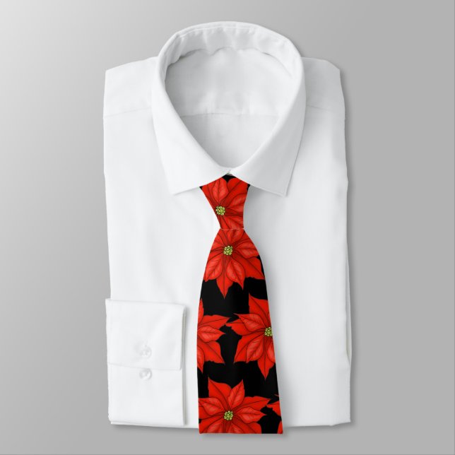 Men's Tie-Christmas Poinsettias Neck Tie (Tied)