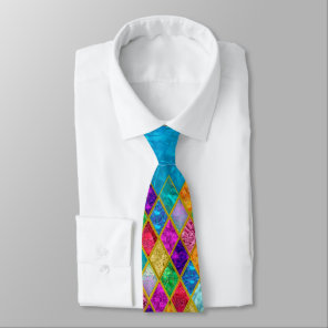 Men's Tie, Colorful Jewels Design Isolated on Blue Neck Tie