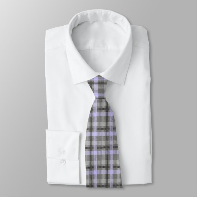 Men's Tie-Gray & Lavender Plaid Neck Tie (Tied)