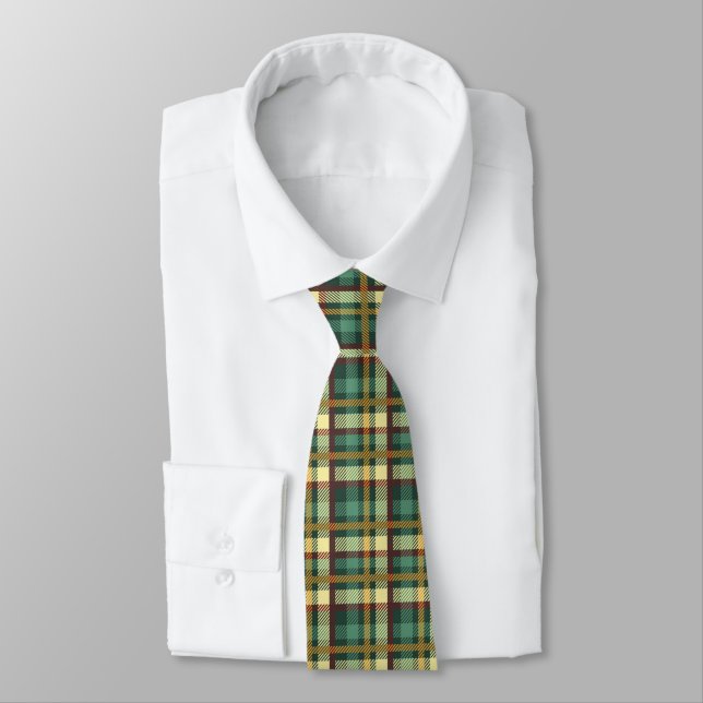 Men's Tie-Green Plaid Neck Tie (Tied)
