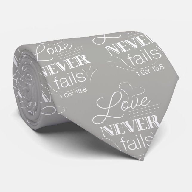 Mens Tie, Love Never Fails Neck Tie (Rolled)