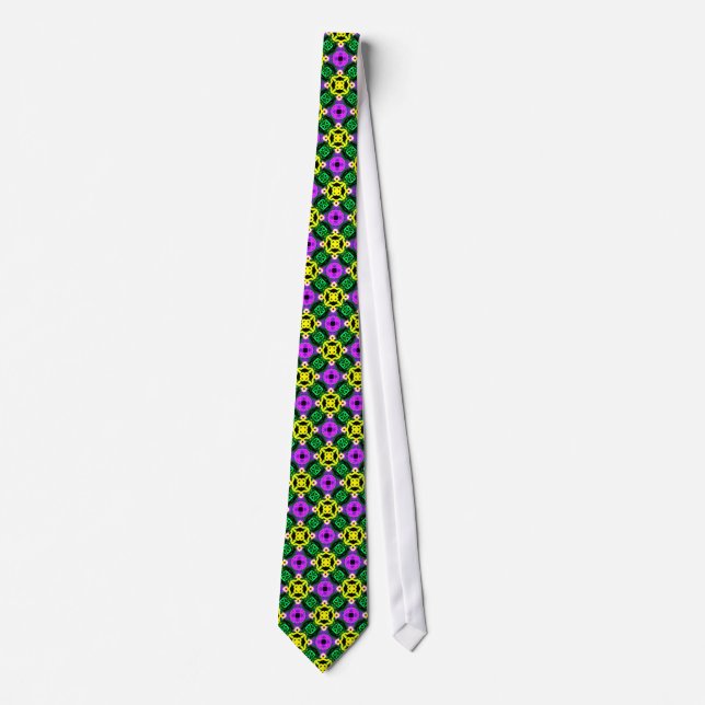 Men's Tie: Mardi Gras Bright Neon Geometric Tie (Front)