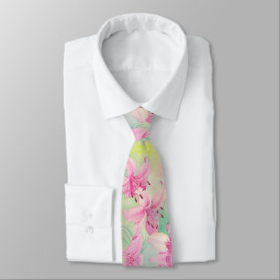 Men's Tie Pink Watercolor Lilies