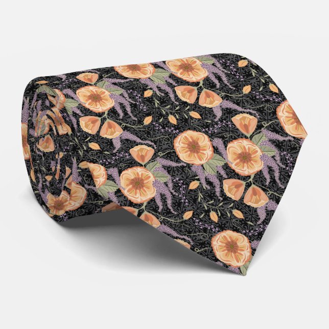 Mens Tie, Warm Peaches on Lilacs Neck Tie (Rolled)
