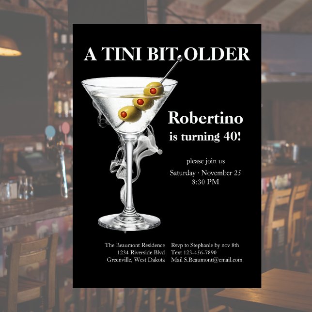 Men's Tini Bit Older Martini 40th Birthday Invitation (Creator Uploaded)