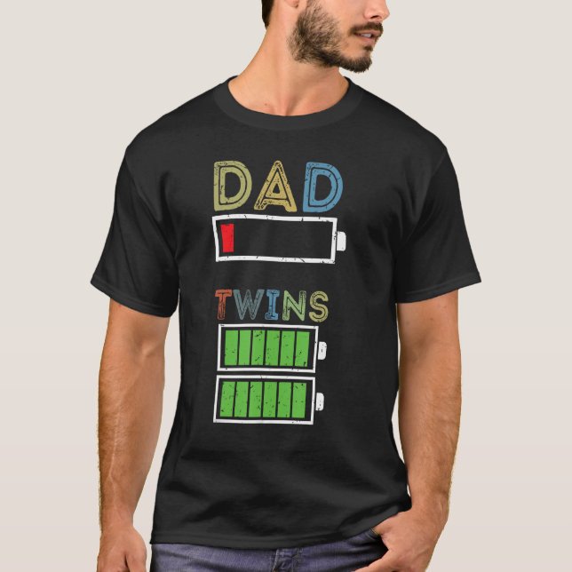 Mens Tired Dad Low battery Twins Full Charge T-Shirt (Front)