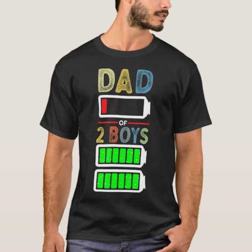 Mens Tired Dad of 2 Two Boys Low Battery Funny Fat T_Shirt