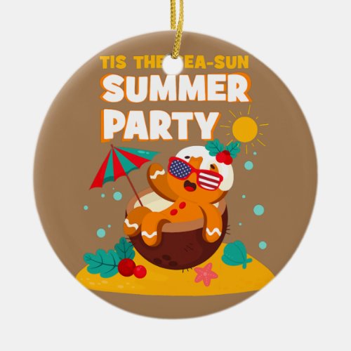 Mens Tis The Sea Sun Funny Santa Beach Summer Ceramic Ornament