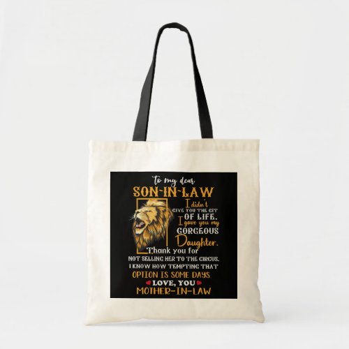 Mens To my dear son in law son in law from mother Tote Bag