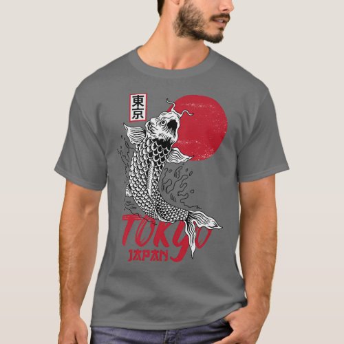 Mens Tokyo  Japan Design with Koi Carp in Red and  T_Shirt