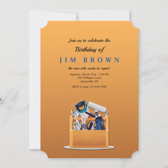 Men's Tool Box Birthday Invitation (Front)