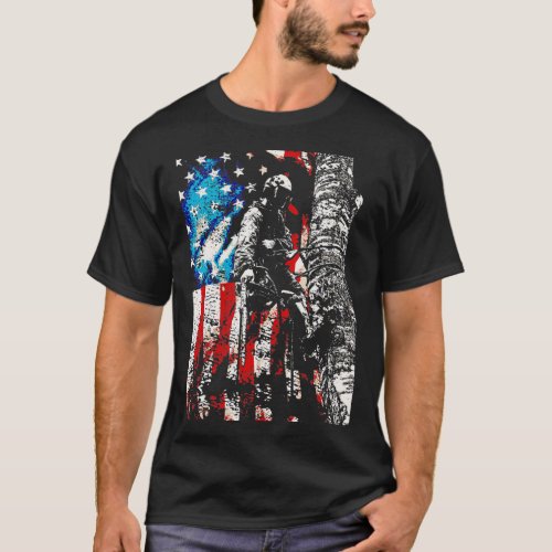 Mens Tree Climber US Flag Arborist  T_Shirt