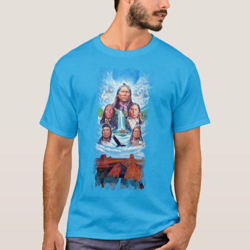 Mens Trendy Teal Blue Famous Native Americans T_Shirt