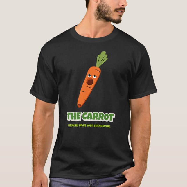 Mens TShirt Black "The carrot frowns" funny quote (Front)
