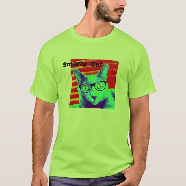 Men's TShirt Green Smarty Cat Glasses (Front)
