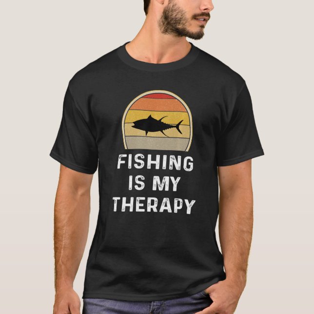 Mens Tuna Fishing Is My Therapy Funny Fisherman Re T-Shirt (Front)