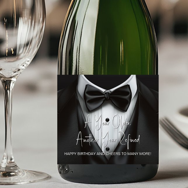 Mens Tuxedo Birthday Any Event Champagne  Sparkling Wine Label (Tuxedo champagne labels. Add your text, logo, photo, etc., to personalize for your event.)