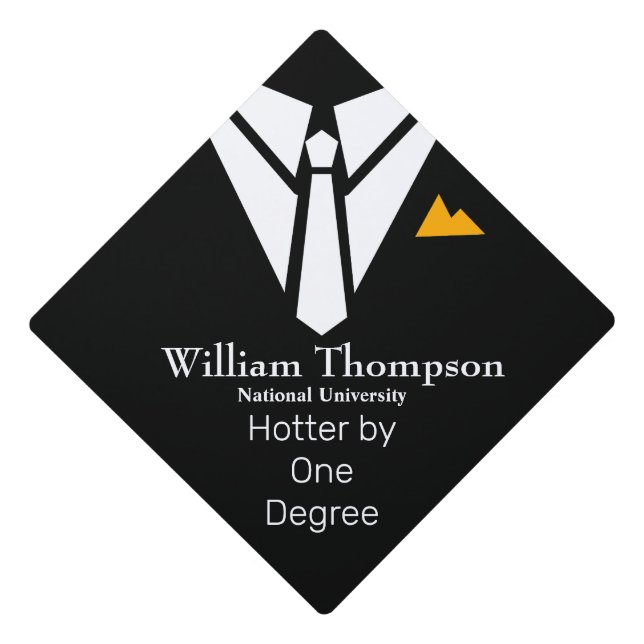 Men's Tuxedo Tie Funny Hotter by One Degree custom Graduation Cap Topper (Front)
