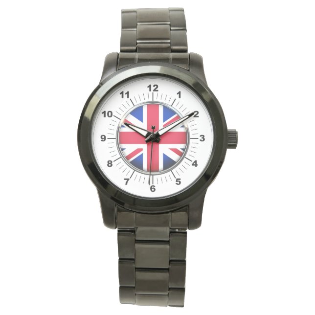 Men's UK Flag Oversized Black Bracelet Watch (Front)