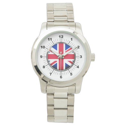 Mens UK Flag Oversized Silver Bracelet Watch