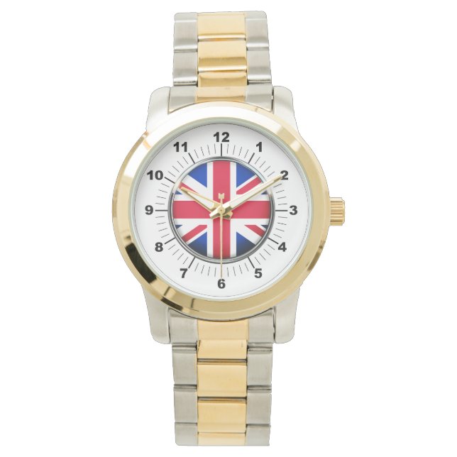 Men's UK Flag Oversized Two-Tone Bracelet Watch (Front)