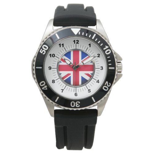 Mens  UK Flag Protector Black Rubber Strap Watch