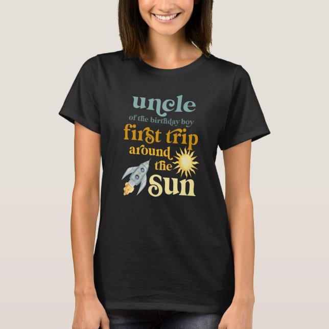 Mens Uncle Outer Space 1st Birthday First Trip Aro T-Shirt (Front)