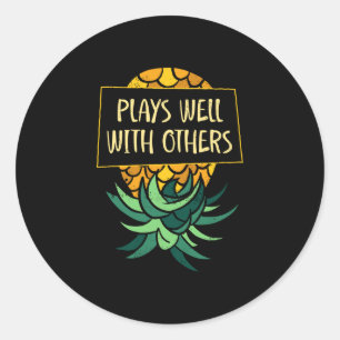 Mens upside down pineapple plays others funny classic round sticker