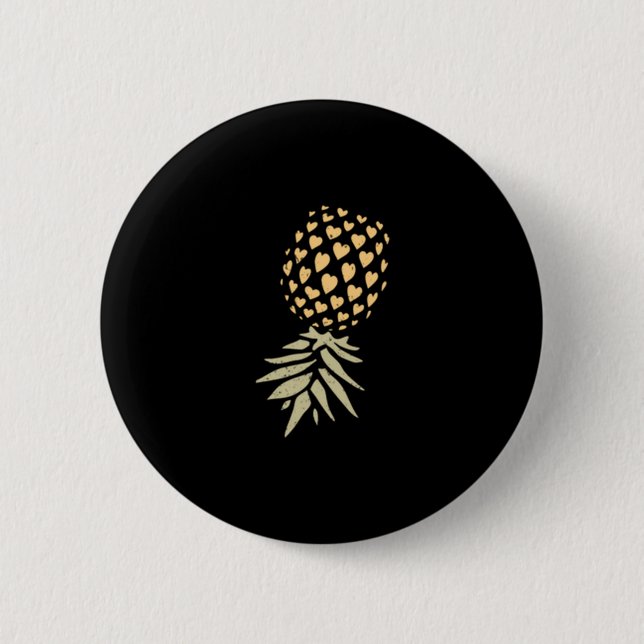 Mens upside down pineapple subtle vacation funny button (Front)